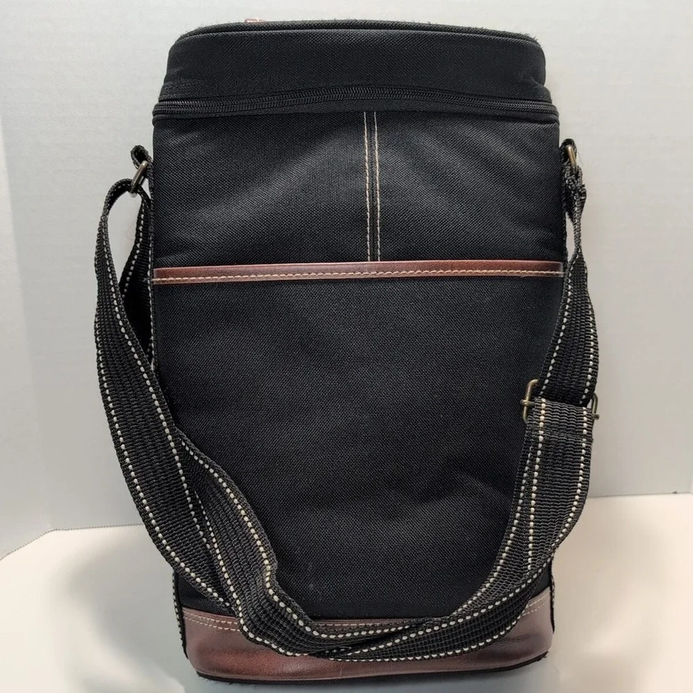 Picnic at Ascot 2 Wine Bottle Cooler with Cork‎ & Bottle Opener Black & Leather